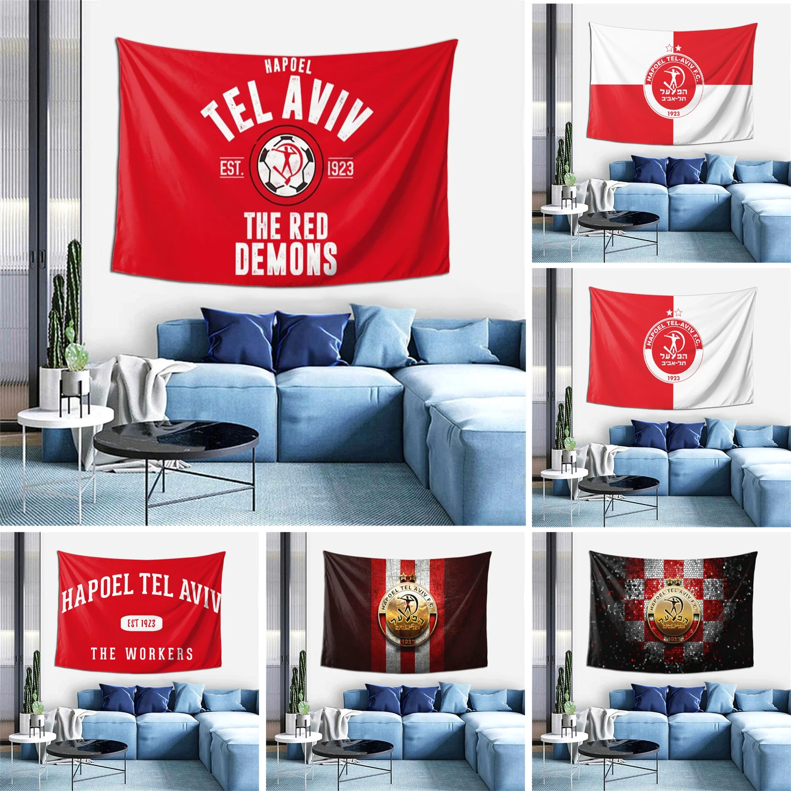 

Hapoel Tel Aviv FC Large Wall Hanging Decor Tapestry Curtain TV Backdrop Table Cloth for Party Bedroom