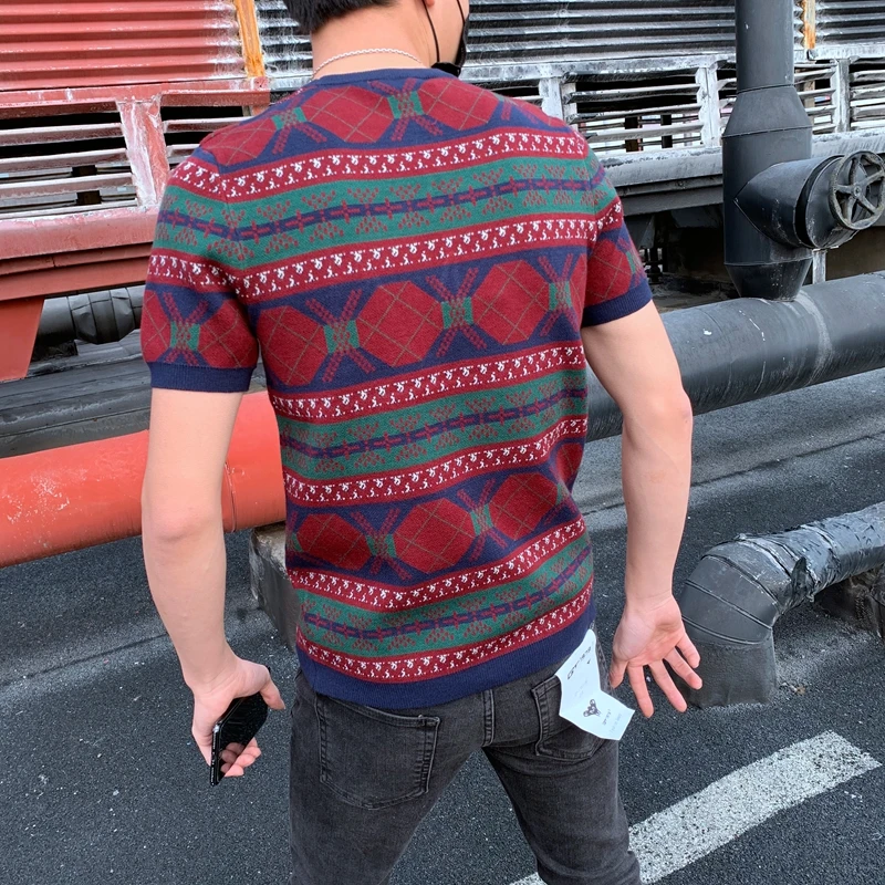 

Summer Short T Shirt Sleeve Male Knitting Tshirt Tee Harajuku Hip Hop Streetwear Round Sleeve Dress T-shirt Camiseta Masculina