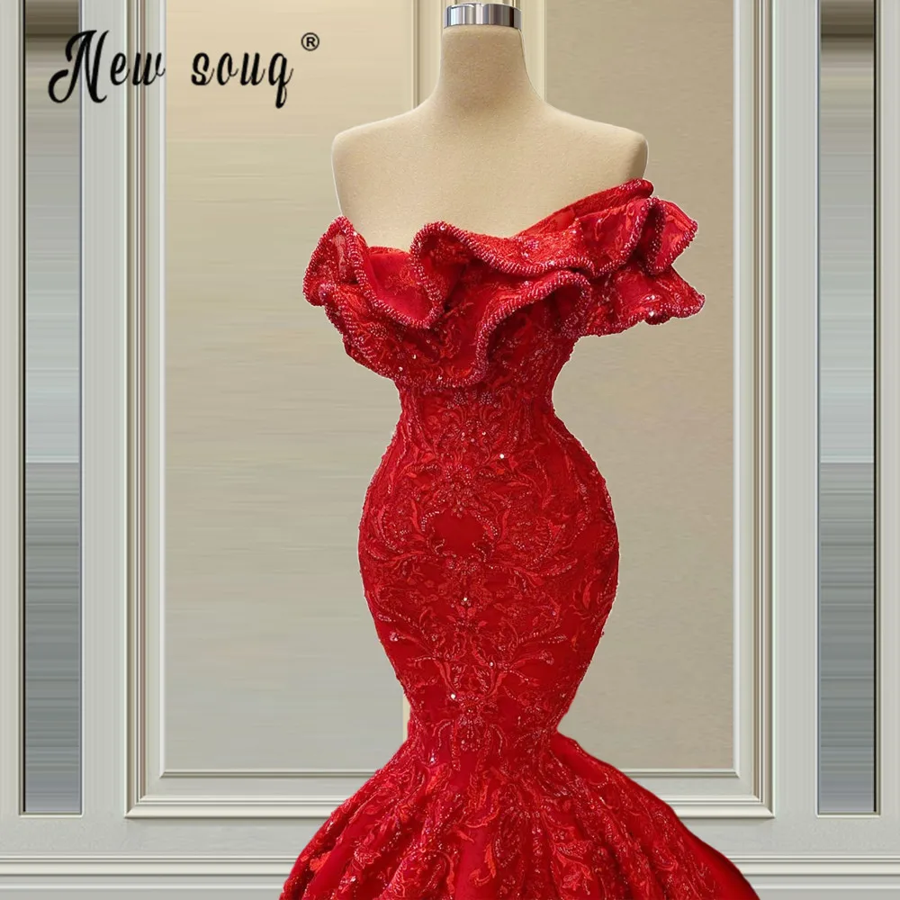 Роскошное красное кружевное вечернее платье с бисером длинное платье-Русалка