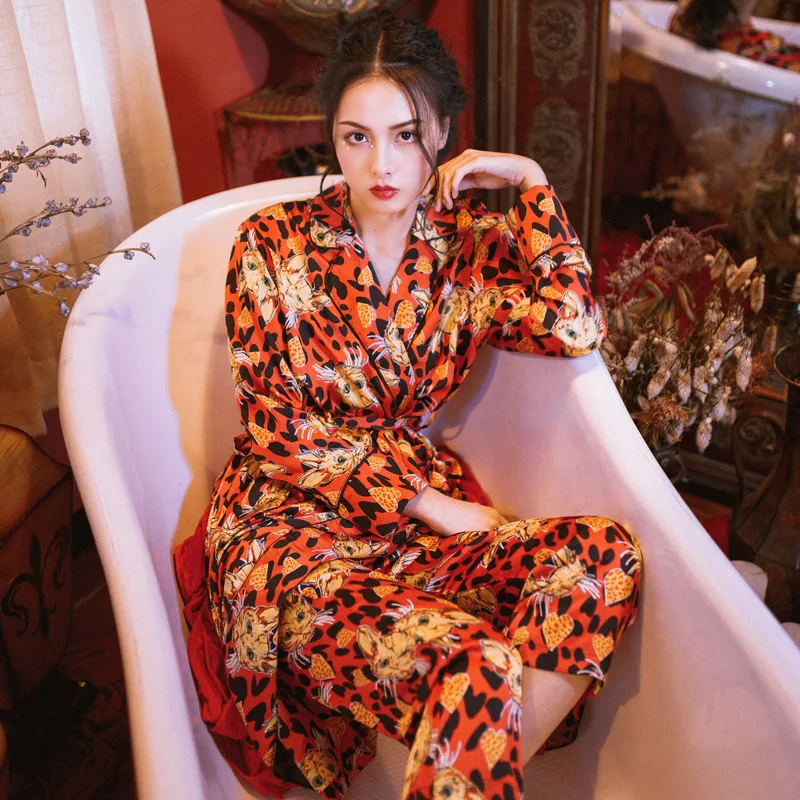 2019 осенние женские пижамные комплекты с принтом кота модный сексуальный