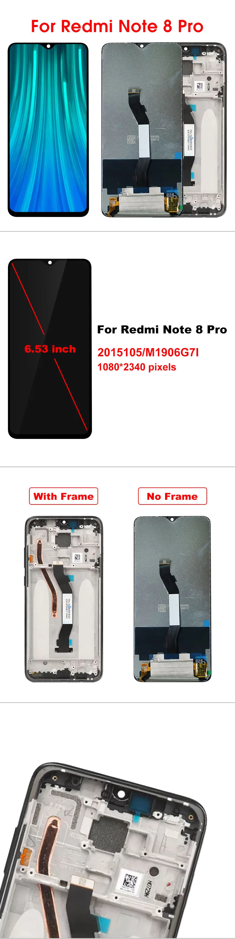 Для Xiaomi Redmi Note 8 Pro ЖК-дисплей кодирующий преобразователь сенсорного экрана в сборе запасные части для Redmi Note 8 Pro дисплей