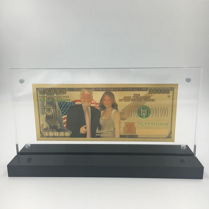 

Позолоченная пластиковая карточка с акриловой рамкой для коллекционирования подарков, 24 К, Дональд Трамп, президент, банкнот, доллар