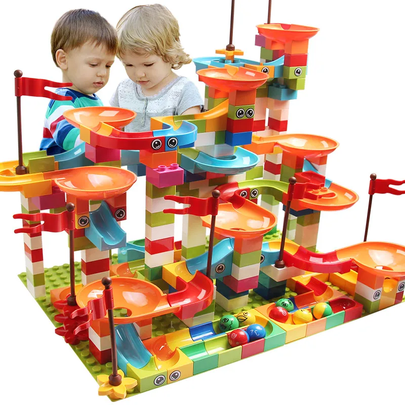 

52-308PCS Marble Race Run Big Block Compatible Duploed Building Blocks Funnel Slide Blocks DIY Big Bricks Toys For Children gift