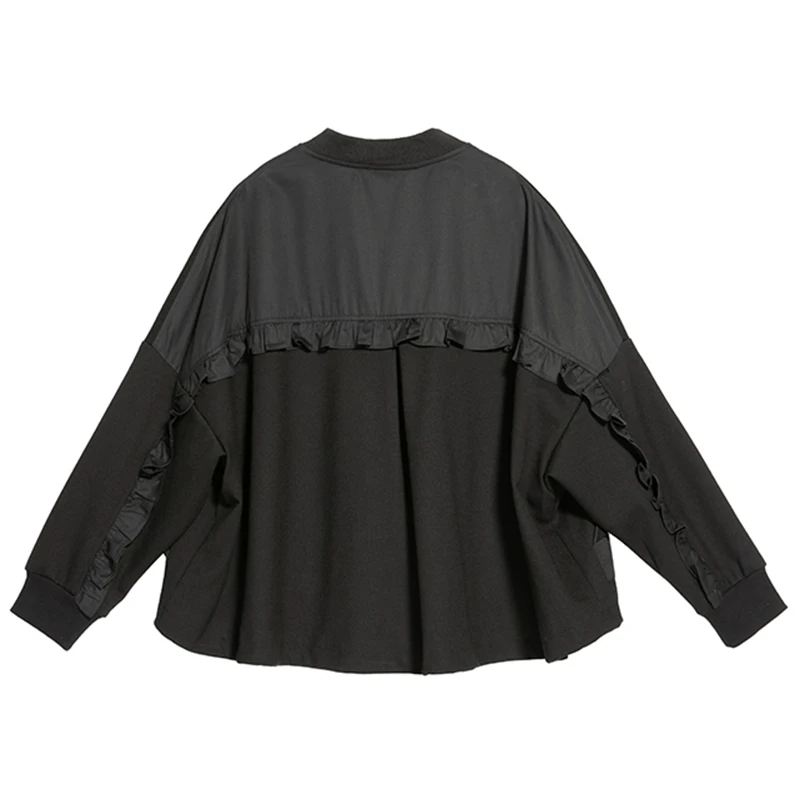 

CHICEVER Casual Black Jackets For Women Stand Collar Long Sleeve Loose Plus Size Patchwork Pockets Coats Female 2020 Autumn Tide