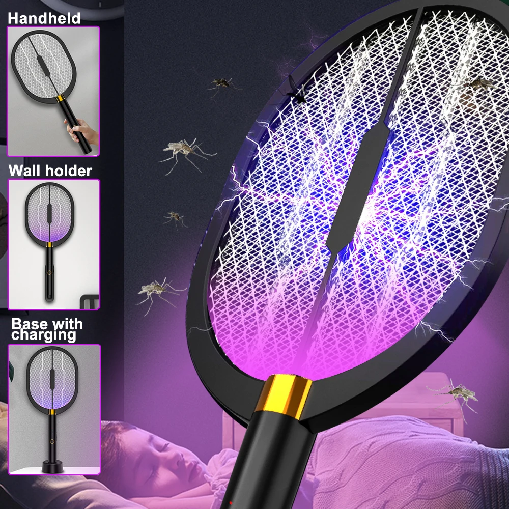

3 IN 1 LED Electronic Mosquito Killer Lamp Light 3000V USB Rechargeable Anti Mosquito Racket Swatter Zapper Trap Flies Insects