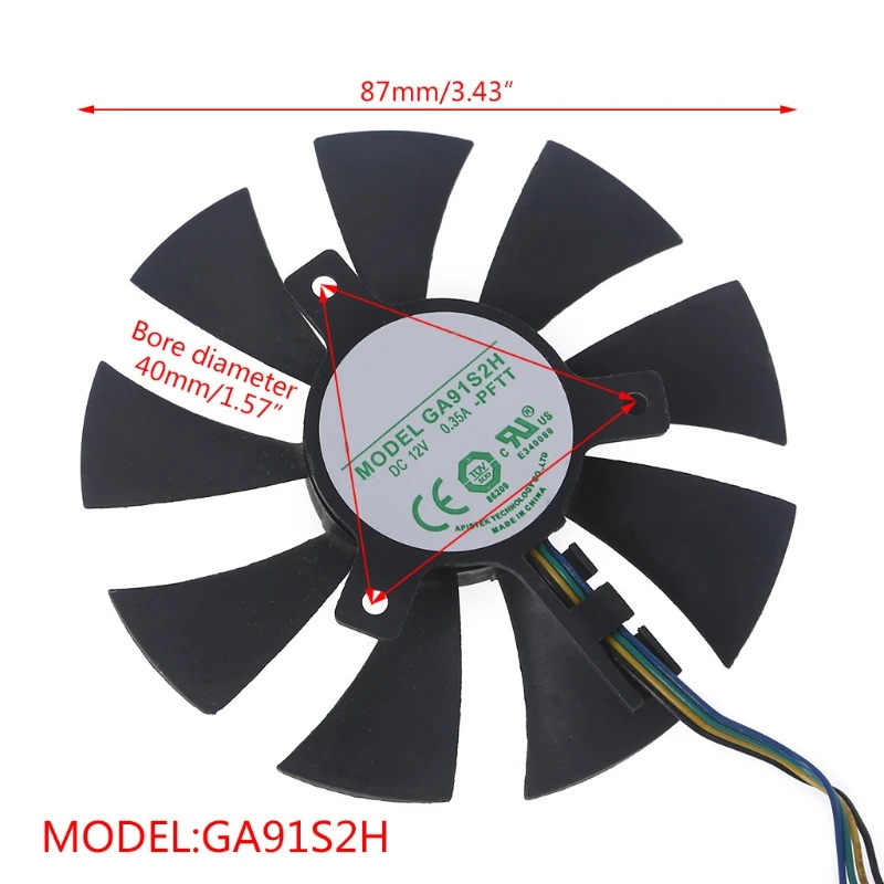 

2021 New 2PCS 87mm Graphics Card Cooling VGA Fan GA91S2H 4Pin 12V 0.35A Cooler Fan