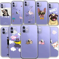iphone 12 mini 11 pro max transparent mobile phone case protective cover xr 6 7 8 plus x s se 2020 cute cartoon deer cat puppy