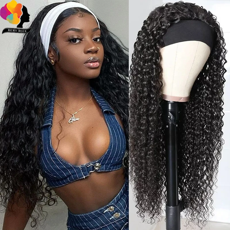 

Remyblue Water Wave Wigs Headband Wig Human Hair For Black Woman Human Hair Wig Malaysian Scarf Wig No Gel Glueless Remy Hair