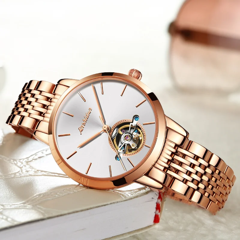 Оригинальные часы JSDUN Switzerland Brand Tourbillon автоматические водонепроницаемые женские