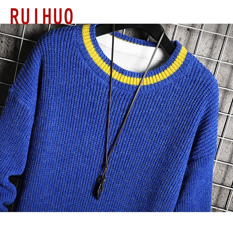 

RUIHUO 2021 New Spring Solid Casual Sweater Men Slim Fit Knitted Mens Sweaters Fashion Warm Pullovers Men Brand Tops M-3XL