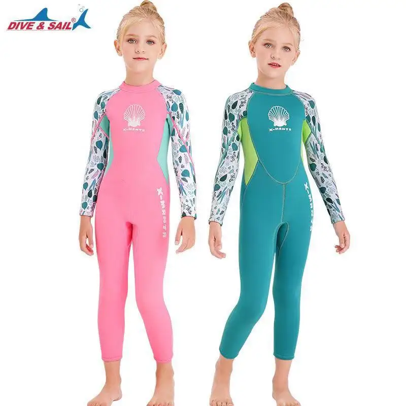 

DIVE&SAIL Girls 2.5mm SCR Neoprene One-piece Swimwear Wetsuit Long Sleeve Wet Suit Swimsuit Diving Kids Cartoon Print Jump Suits