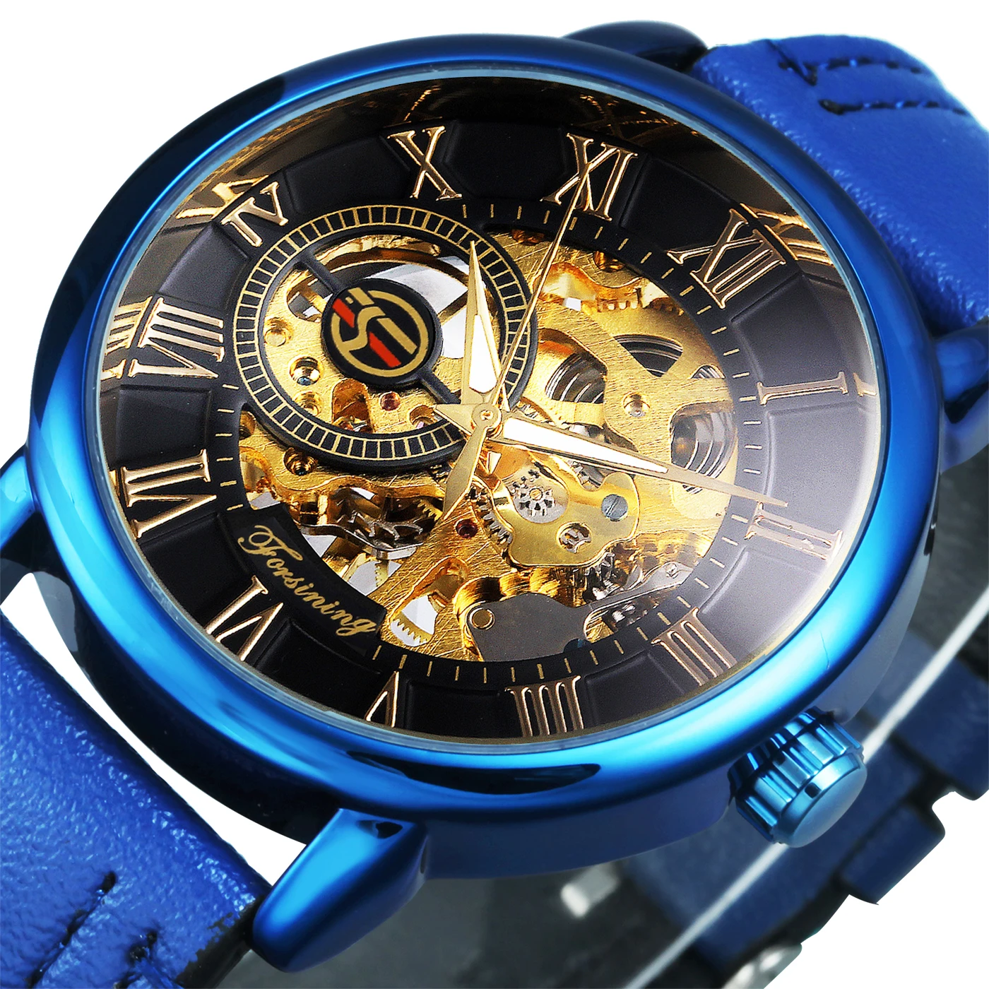

Watches For Men 2020 Top Brand Luxury Skeleton Mechanical Mens Wrist Watch Fashion Blue Leather Strap Thin Case