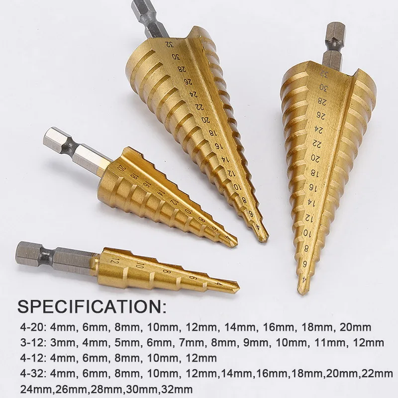 3 шт. HSS Сталь Титан шаг сверла по металлу комплект на возраст от 4 до 12 лет/20/32 мм