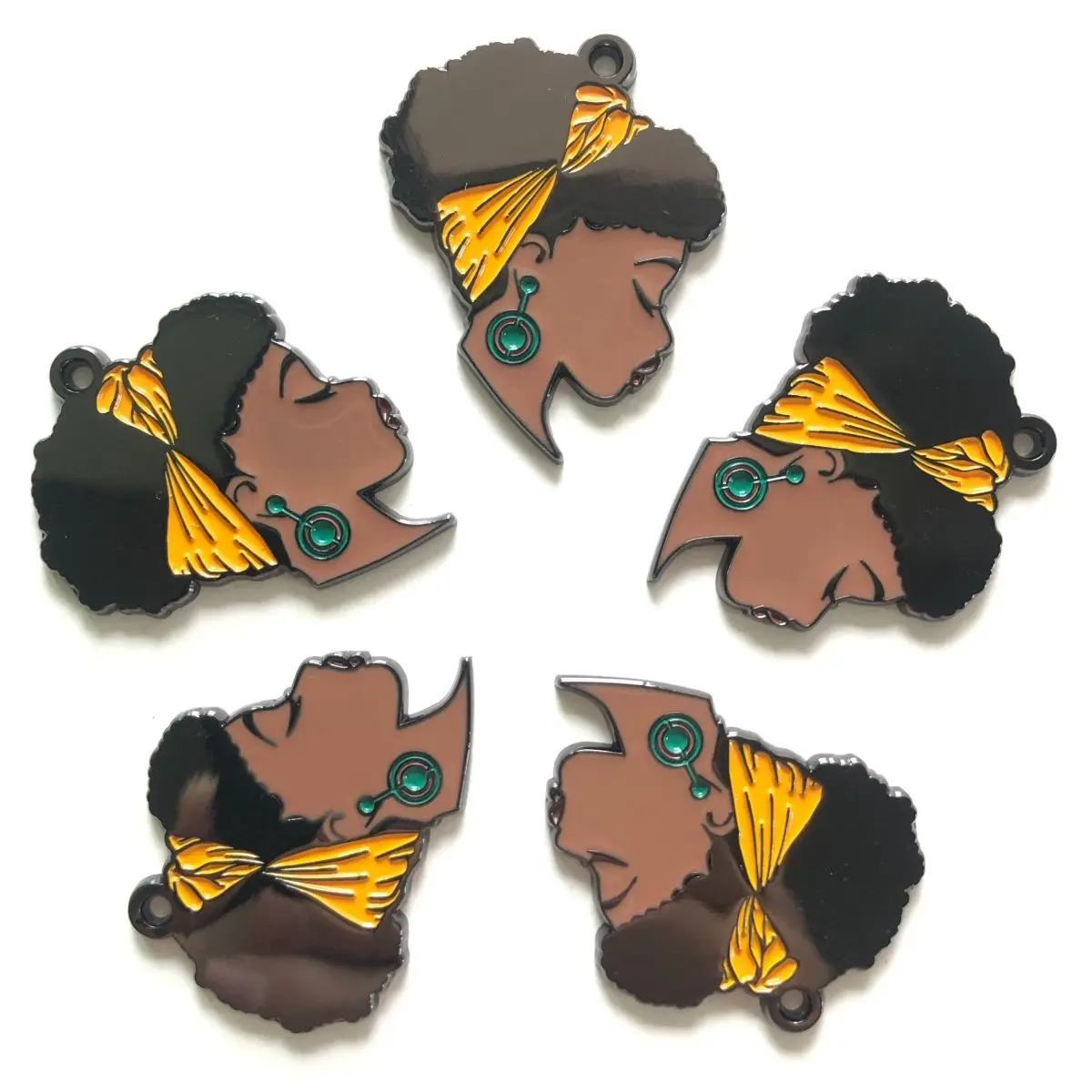 

5pcs Yellow Headband Enamel Alloy Charm Pendants Bracelet Necklace Making Keychain Accessory Black Girl Jewelry Craft Wholesale