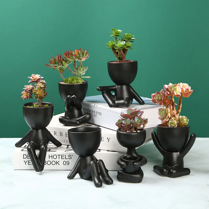 

Nordic Humanoid Ceramic FlowerPot Character Sitting Posture Sculpture Vase Garden Desktop Flower Arrangement Container Ornaments