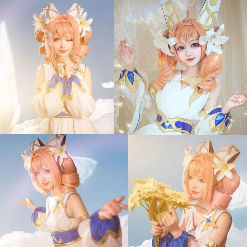 

DIANQI Synthetic Hair Lolita Girl Ponytail with Short Curly 35CM Yellow Bangs Heat Resistant Party Cosplay Wig