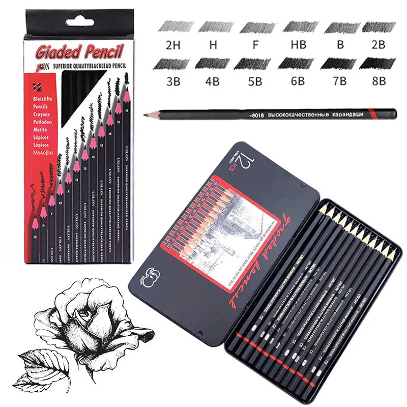 12 шт./лот набор карандашей для рисования 2H-8B графитовый карандаш школы