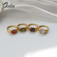 joolim high end pvd plated stainless steel emerald red white black stone rings vintage crystal stones jewelry