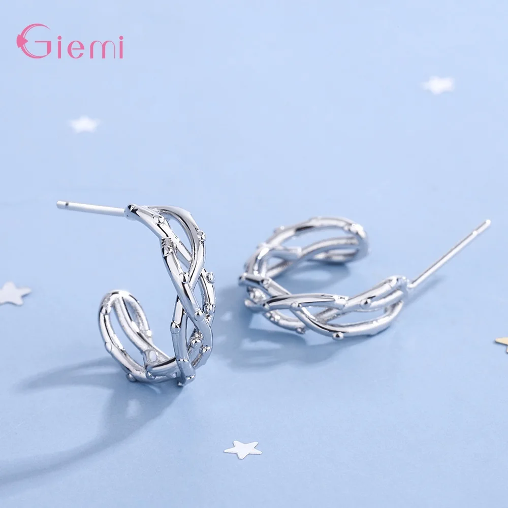 Женские серьги-гвоздики из серебра 925 пробы с ротанговым дизайном