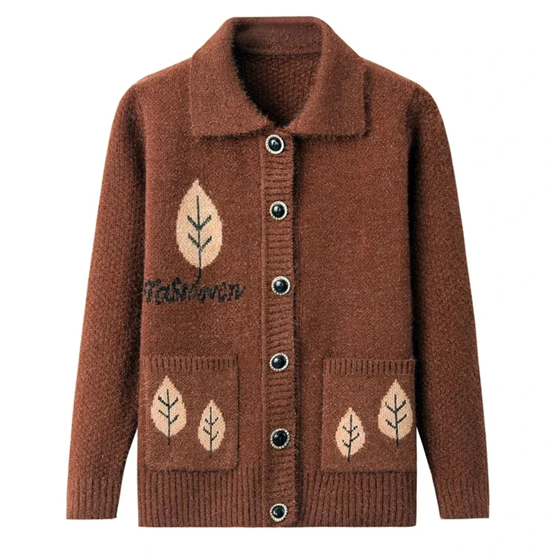 2023 New Old Thick Warm people elderly Women's Sweaters Fleece Autumn Winter Grandma cardigan Sweater Mother Knitted Jacket Tops