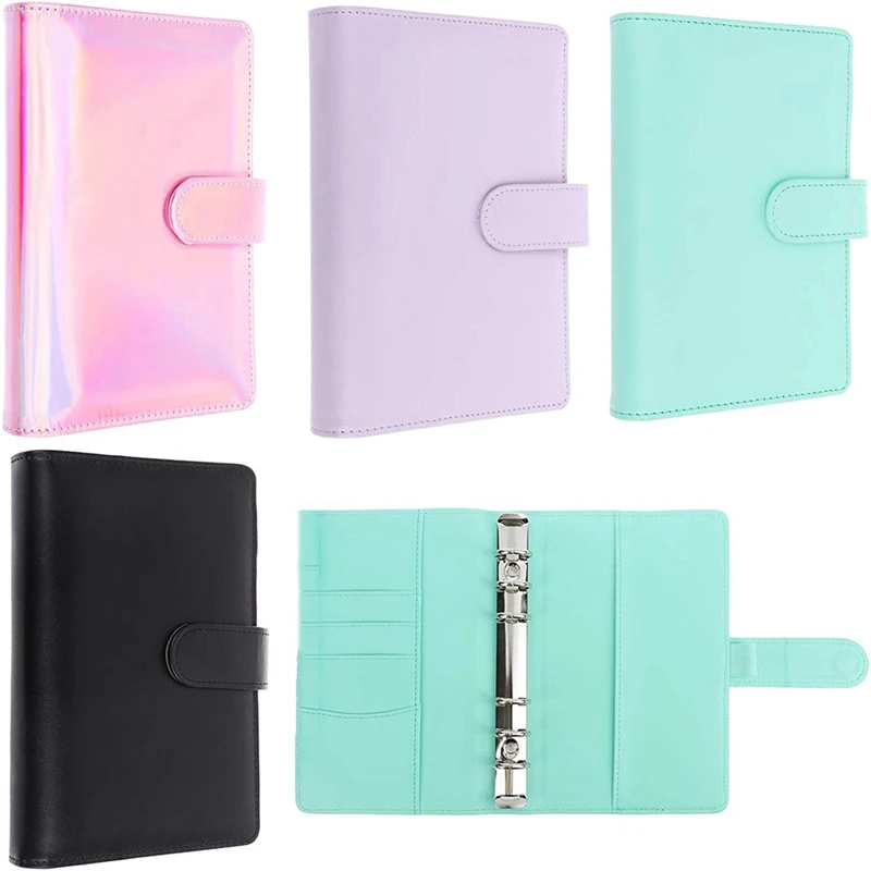 

4 Pieces PU Binder Covers Notebook Binder A6 Notebook Binder 6-Ring Binder Notebook Cover with Magnetic Buckle
