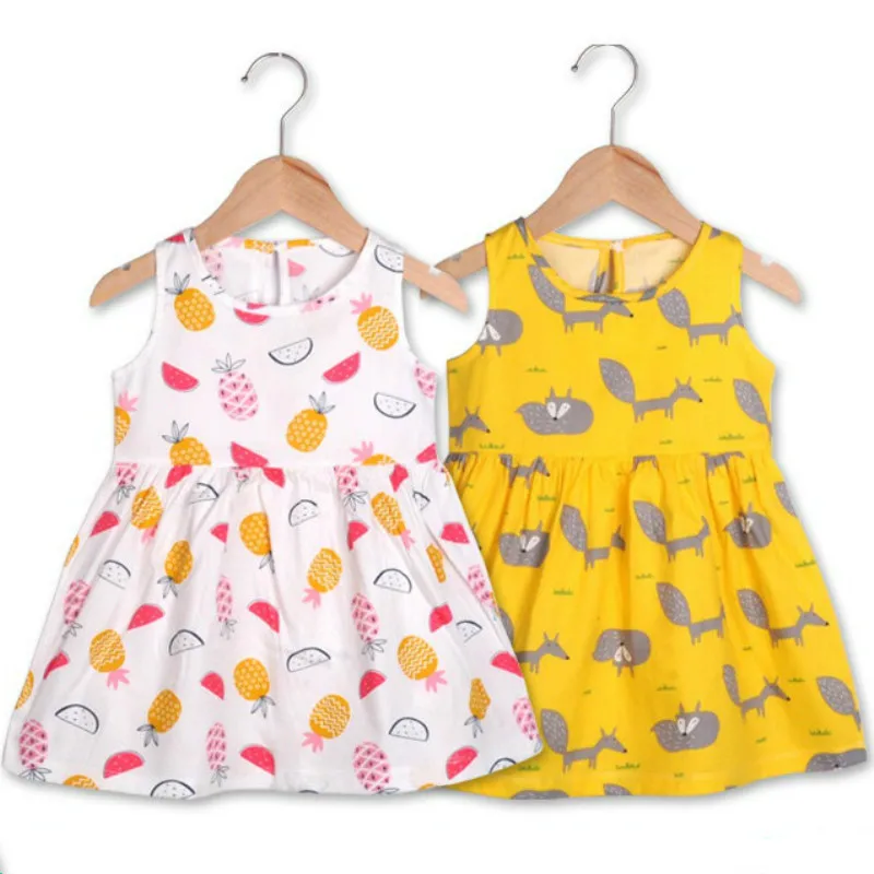 Children Dresses Kids Girl Sleeveless Flower Print Cotton and Linen Floral Dress 2020 Baby Spring Summer for Girls | Детская одежда и