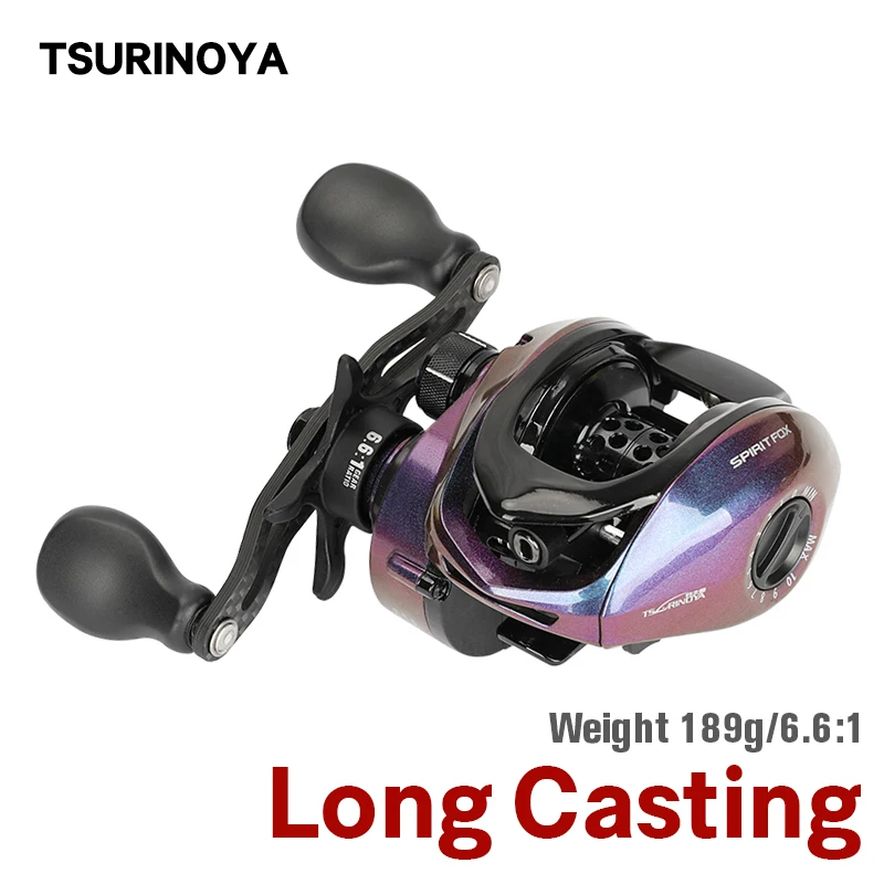

TSURINOYA Baitcasting Reel SPIRIT FOX 150 6KG Long Casting Fishing Reel 189G Gear 6.6:1 Saltwater Freshwater Coil Bass Pike