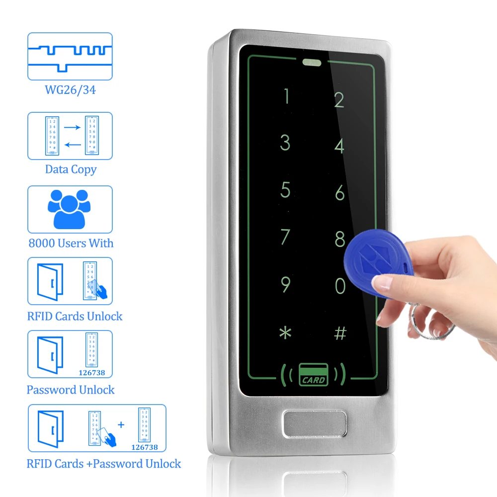 IP65 металлическая RFID 125 кГц 8000 пользователей Водонепроницаемая клавиатура