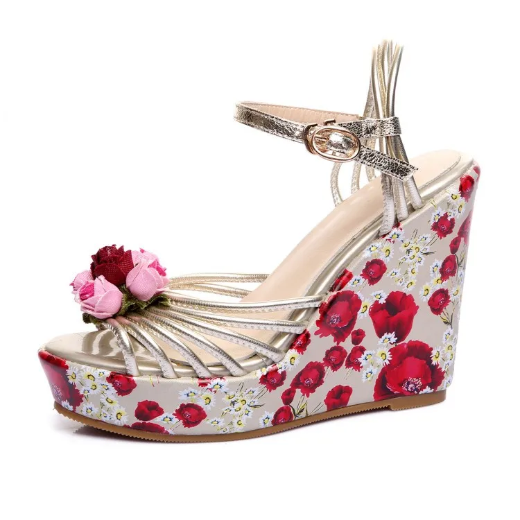 

fish mouth high-heeled women's ankle Leather heel color flower buckle sandals