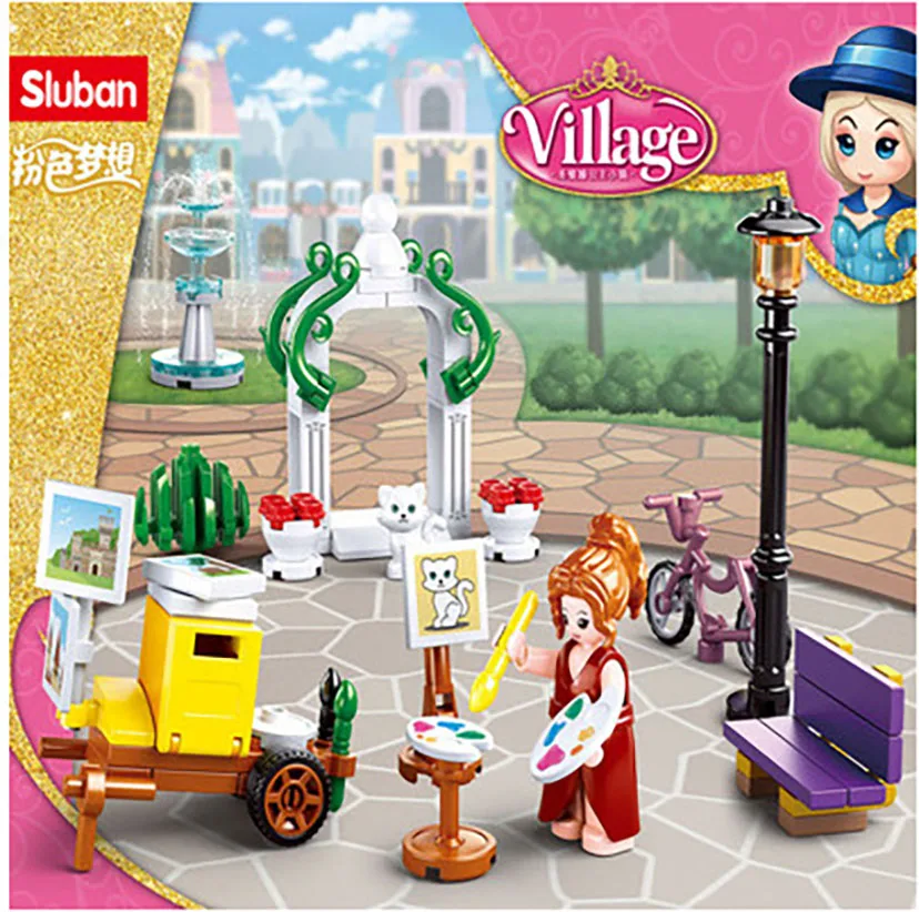 

SLuban blocks лего B0869 St. Via Princess Town Series Town park Children's street view Building Block Toys for Girls Toys Gifts