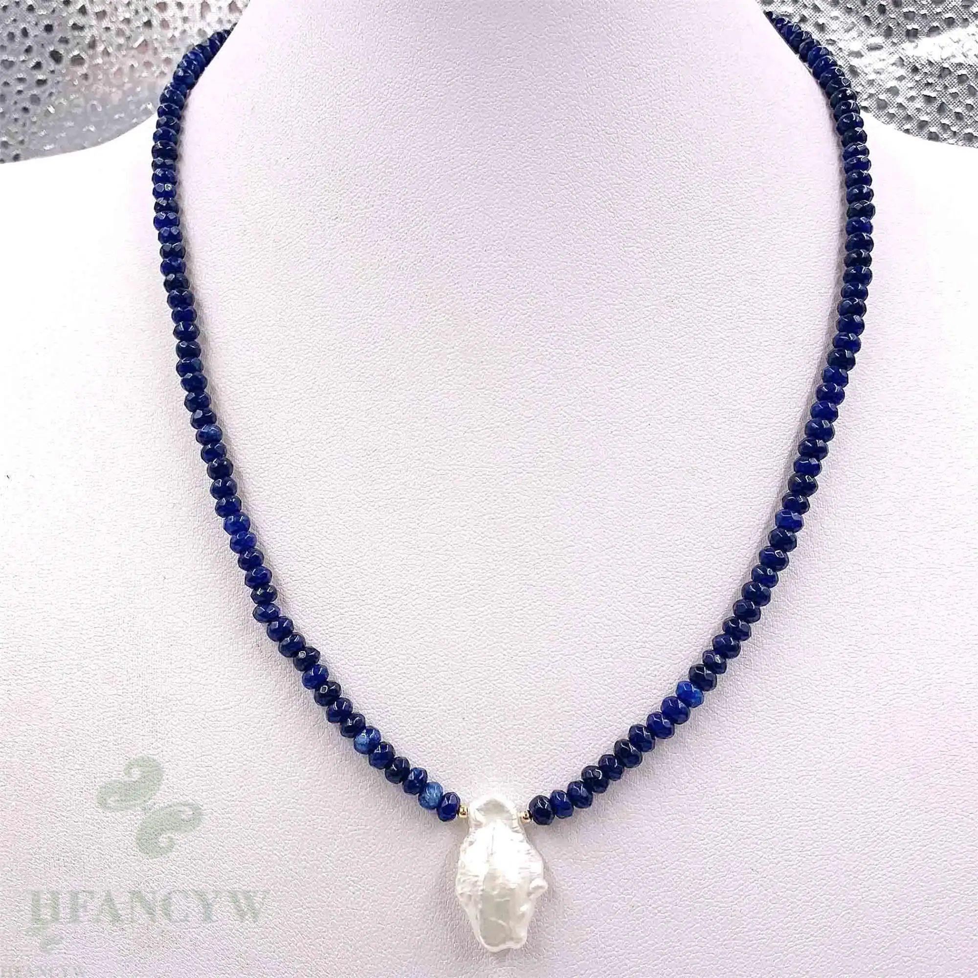 2x4 мм синий халцедон белый барокко Жемчужное ожерелье 18 дюймов Женская цепочка