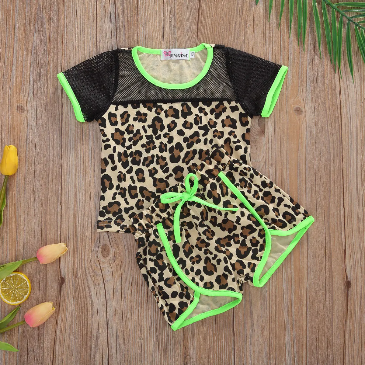 От 6 месяцев до 5 лет комплекты с леопардовым принтом неоново-зеленого цвета Новая