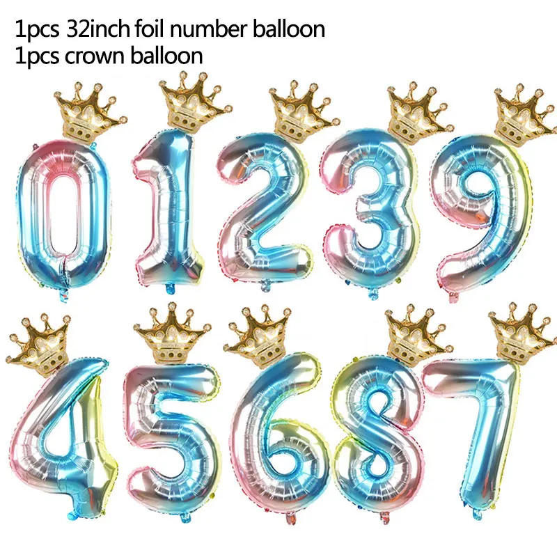 A Crown balloon 1 Набор, 32 дюйма, цифра, фольга, шар, корона, рисунок 0-9, на день рождения, свадьбу, помолвку, для детей, на день рождения, на вечеринку, украшение, шары, товары - Цвет: A Crown balloon