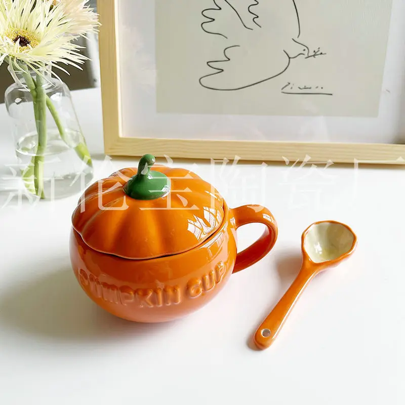 

Lovely ceramic pumpkin cup with cover soup cup oat cup water cup mug