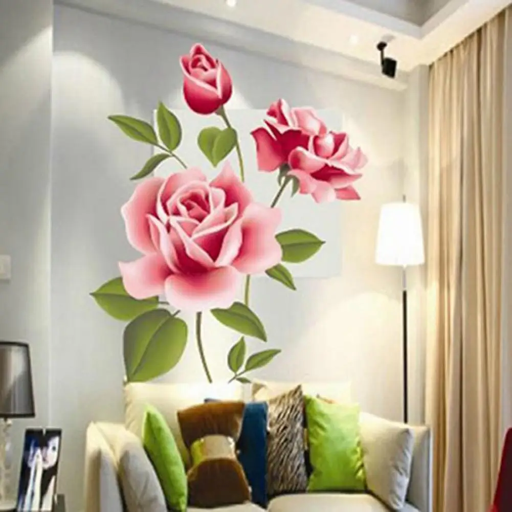 

DIY Home Decoration TV Background Removable Rose Flower Wall Sticker Living Room Bedroom Decoration