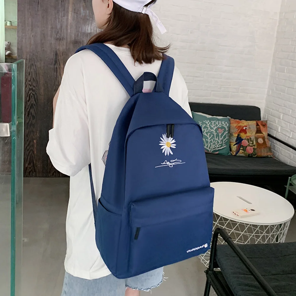 Холщовый женский рюкзак сумка на плечо с вышитыми ромашками школьная для девочек
