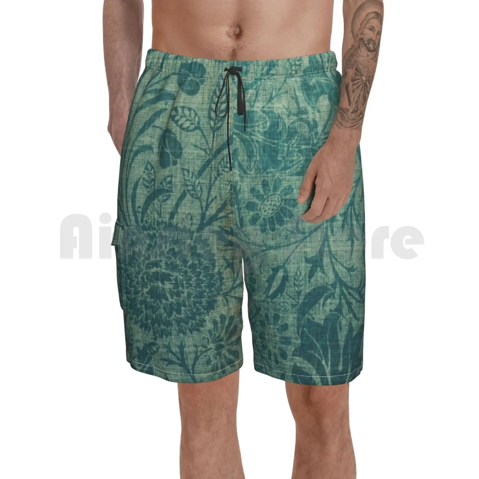 

Пляжные шорты, темно-синие, в стиле кантри, винтажные, с цветочным узором, с рисунком, с бисером, Вильям Моррис, красивые, с тканевым узором,