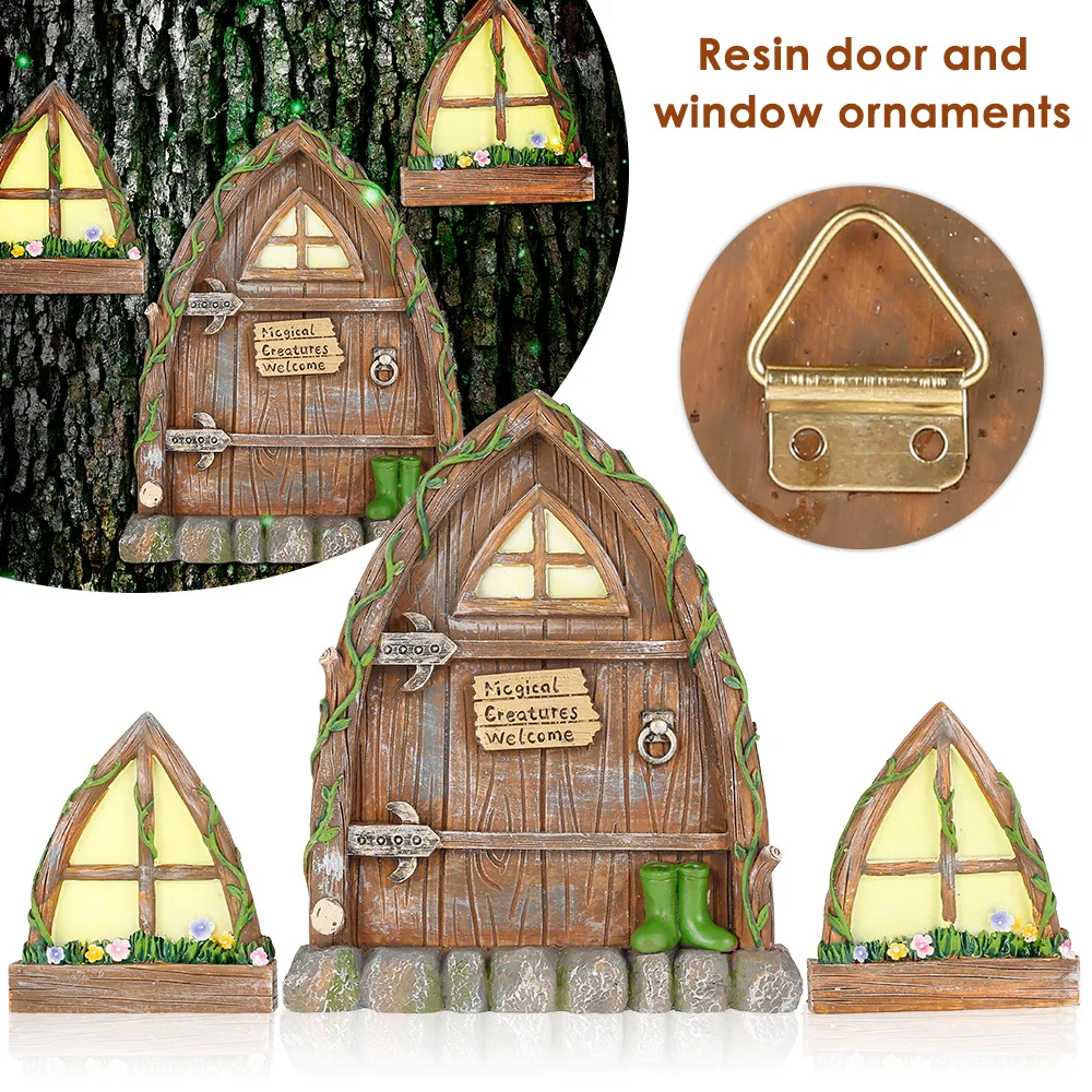 

New Tree Sculpture Window Door Miniature Fairy Tale Dwarf Fairy Fairy Window Door Art Outdoor Garden Sculpture Statue Decoration