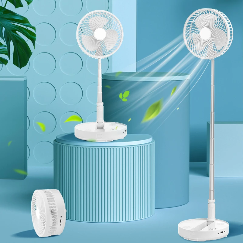 

2021 New Desk Fan with Bluetooth Speaker Telescopic Folding Fan for Home Office 7200mAh USB Silent Rechargeable Silent Floor Fan