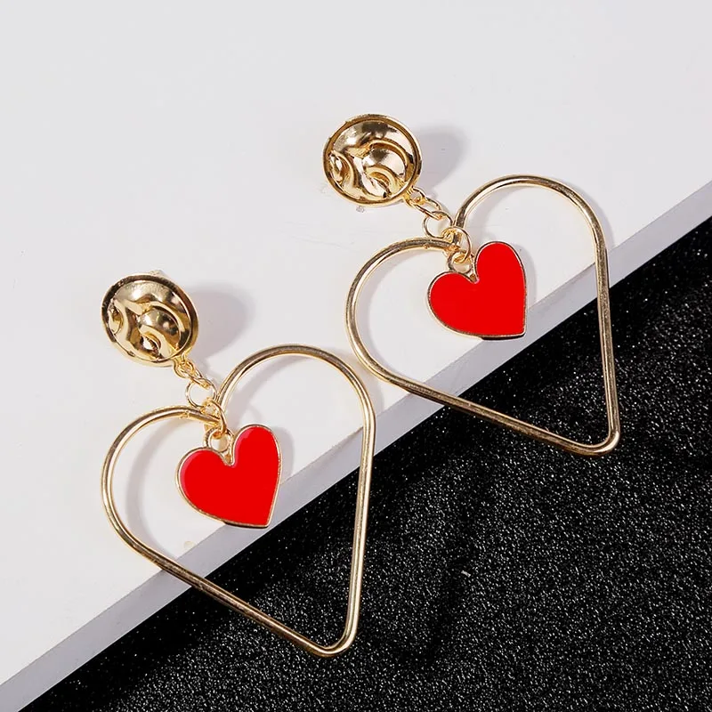 Модные эмалированные красные серьги-капли в форме сердца и губ для женщин 2019