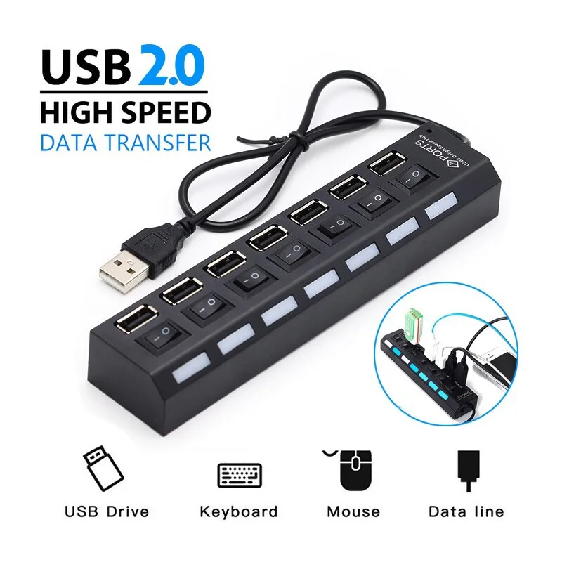 

USB HUB 2.0 HUB USB Splitter Multi USB 2.0 HUB USB2 4/ 7 Port Multiport Hab PC Accessories with Power Adapter for Computer