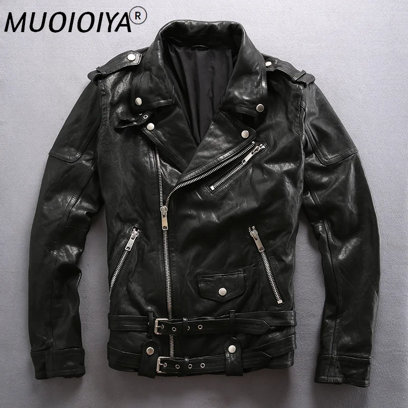 

Men Tanned Leather Jacket Moto Black Red Green Slim Vintage Leather Coat Men Biker Jacket Motorcycle Winter Coats
