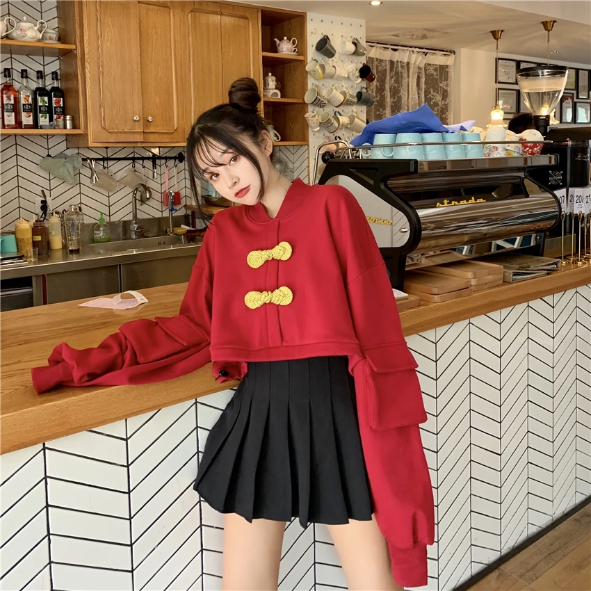 Осенняя Женская свободная толстовка с длинными рукавами в стиле ретро милые