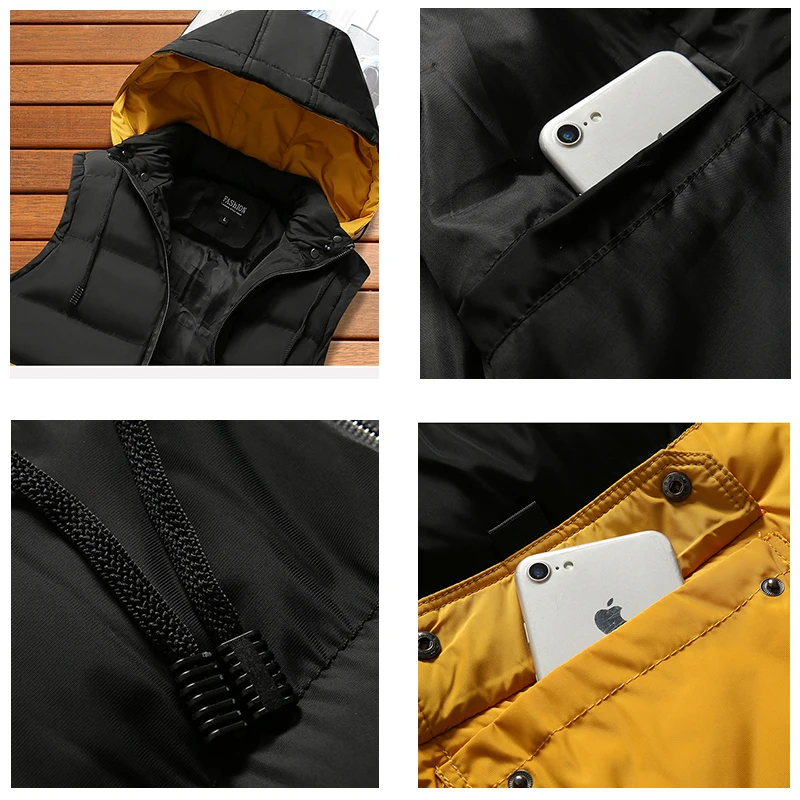 Men Winter Waistcoats Warm Sleeveless Jackets Hip Hop Hooded Thicken Outwear Harajuku Streetwear Man Coats