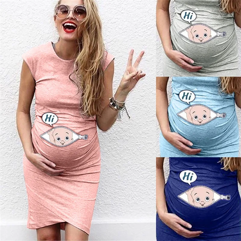 

Lady Maternity Nursing Dress Pregnant Cute Baby Print Breastfeeding Dress Women Sleeveless Summer Pregnant Clothing
