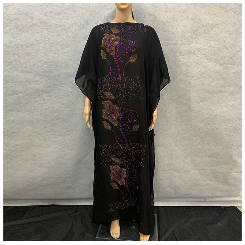 

Новая африканская длинная абайя, красочные бриллианты, 100% хлопок, шифон, свободный размер, длинное платье Дашики с шарфом для женщин 1023 #