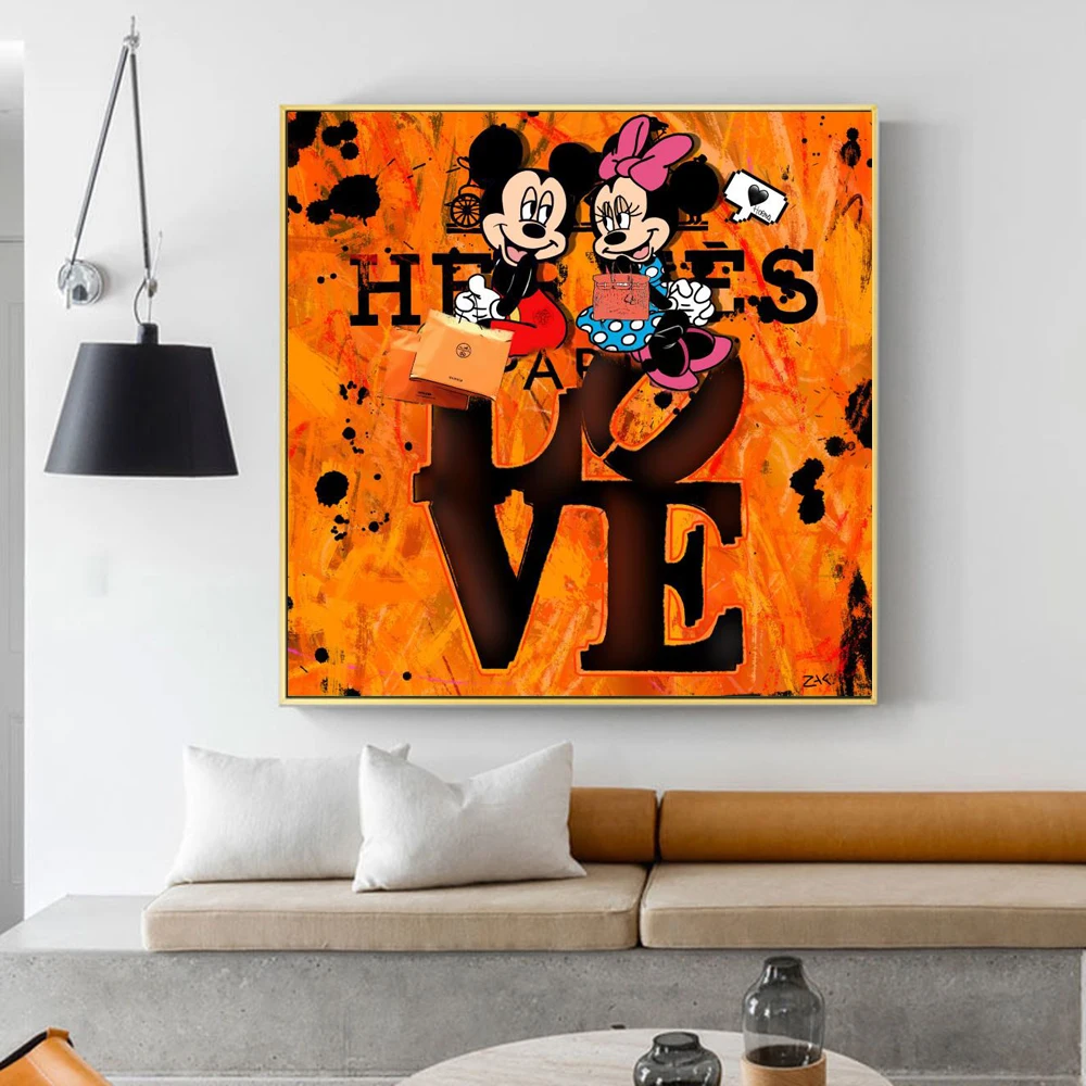 

Disney Style Canvas Painting Graffiti Art Poster Prints Wall Mickey Mouse Lover Stylish Bags Picture For Living Room Home Decor