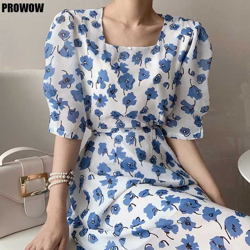 

One-Piece Sundress Floral Print Women Dress Vintage Fashion Midi Dress 2021 New Summer Lady Korean Elegant Party Holiday Dress