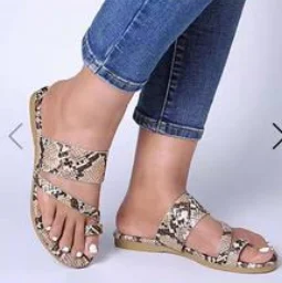 

Summer Women Leopard Snake Print Toe Sandals Flat Slip-On Slipper Breathable