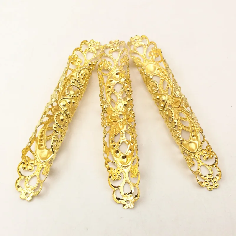 

SIXTY TOWFISH 8 Pieces/lot 82*13mm Metal Gold Color Ancient Retro Style Filigree Flowers Slice Charms